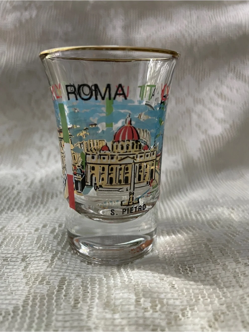 Roma Italy Souvenir Shot Glass with Gold Rim and Buildings Multicolor